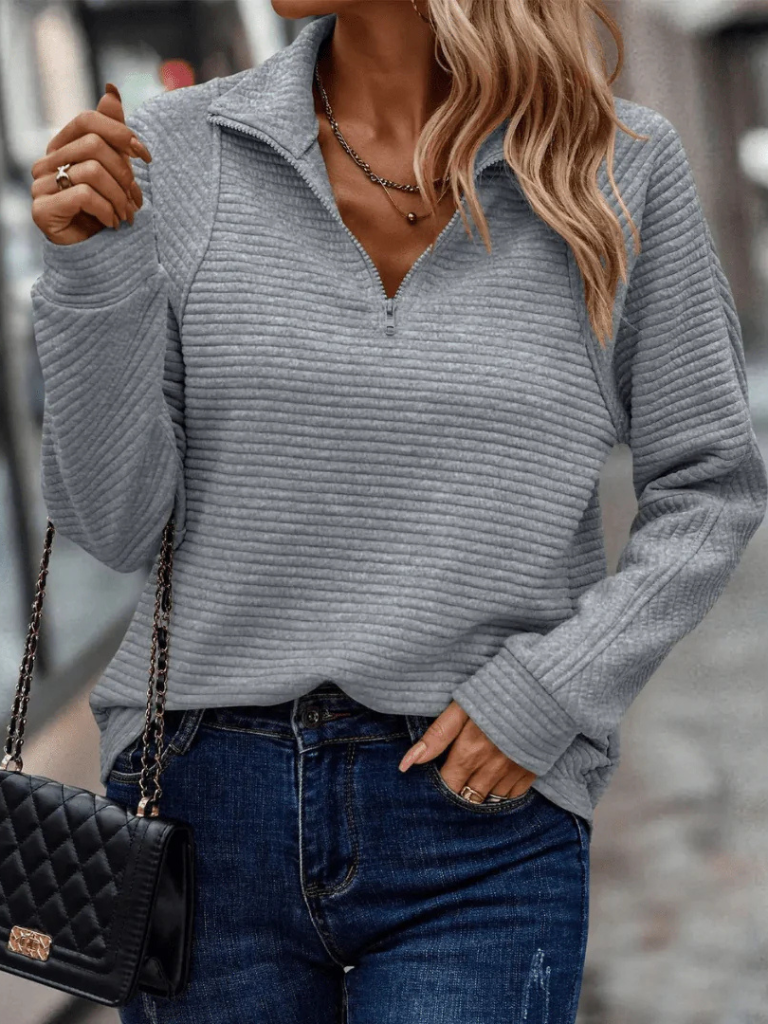 Janita Ribbed Half-Zip Sweater | LouLou Couture