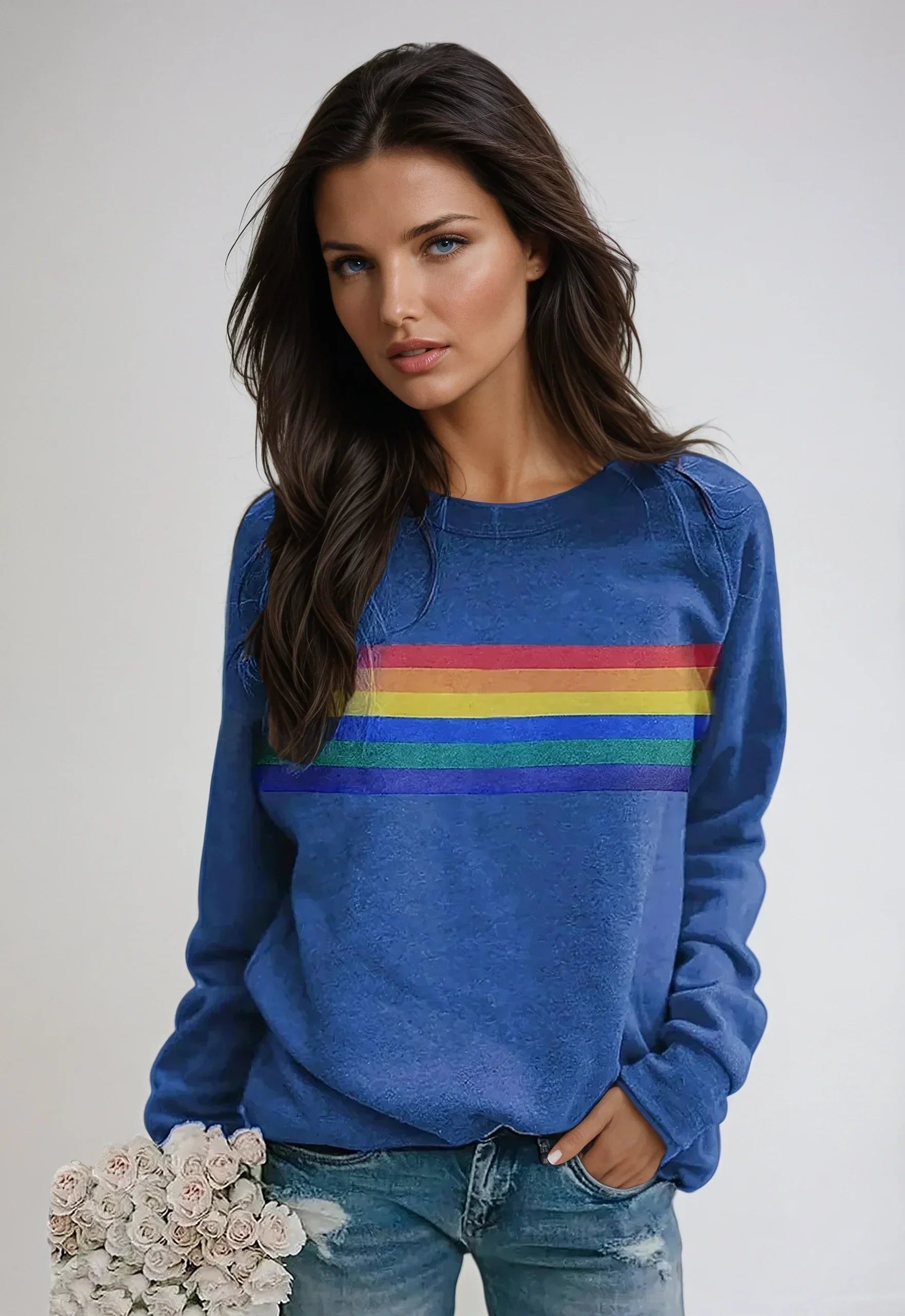 Sweatshirt with Rainbow Print and Long Sleeves | LouLou Couture