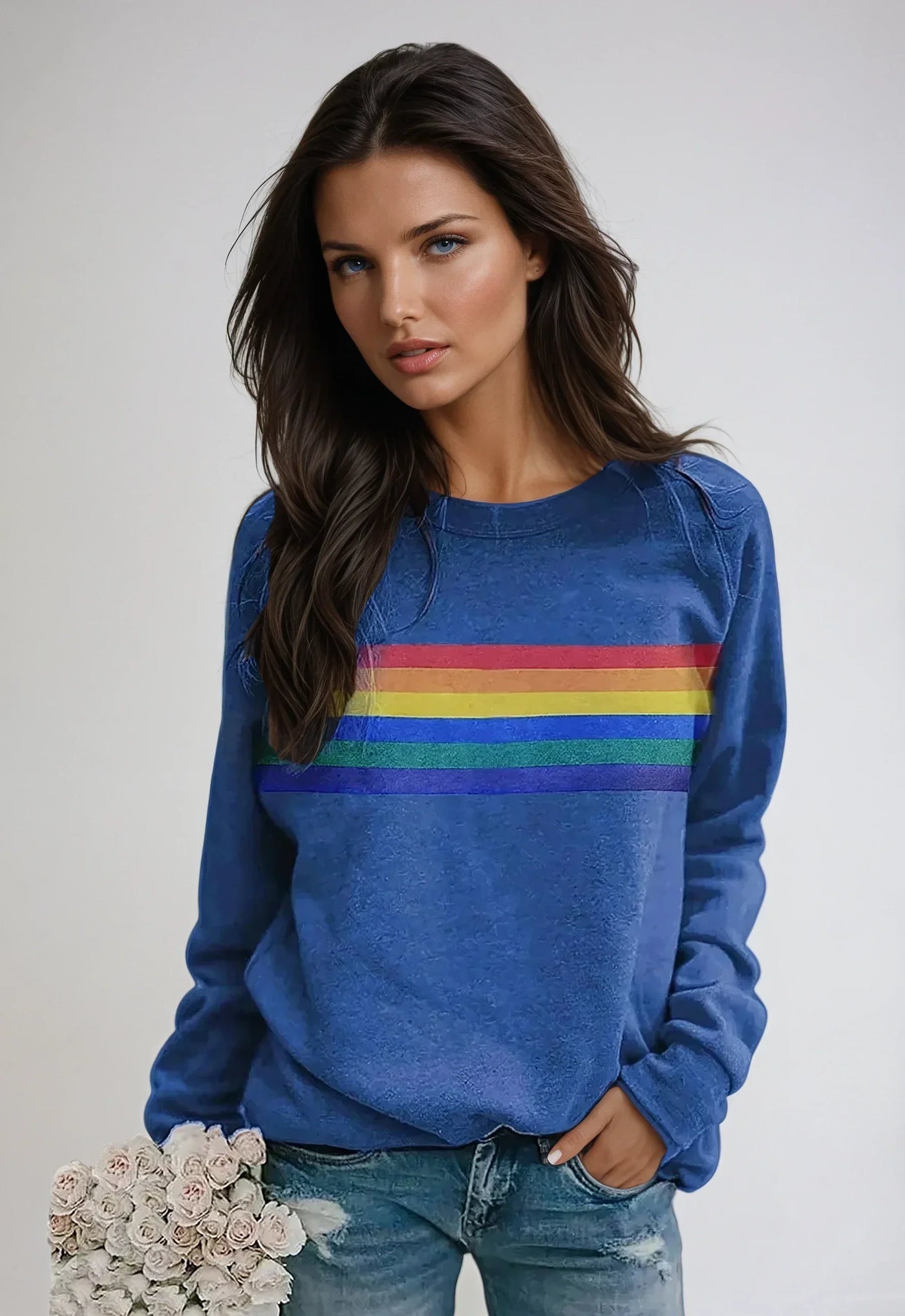 Sweatshirt with Rainbow Print and Long Sleeves | LouLou Couture