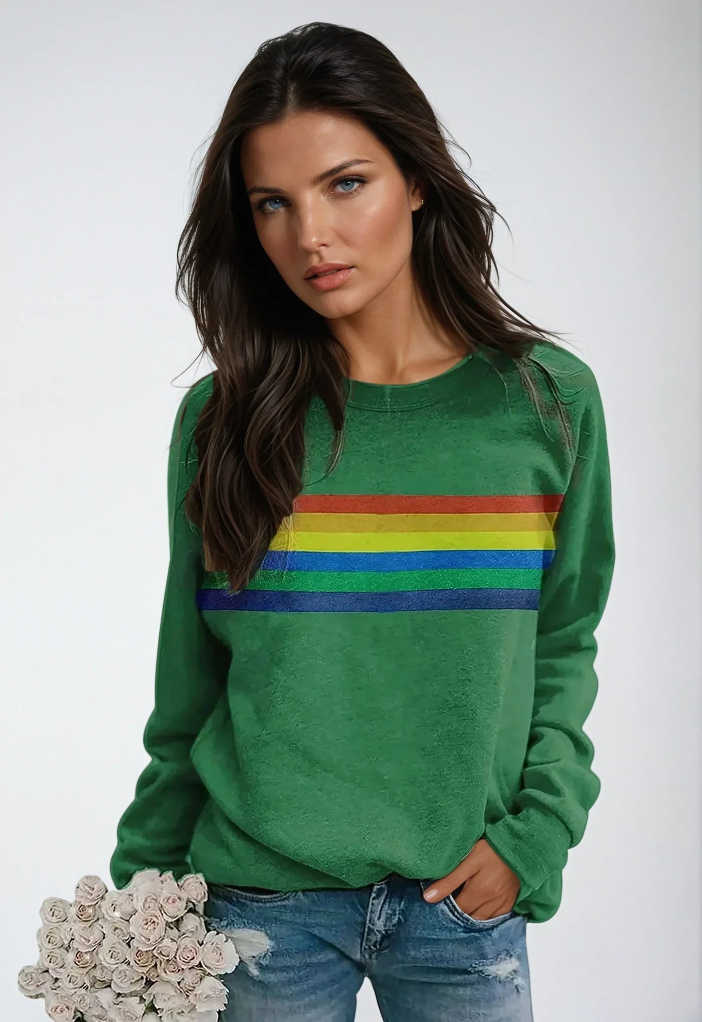 Sweatshirt with Rainbow Print and Long Sleeves | LouLou Couture
