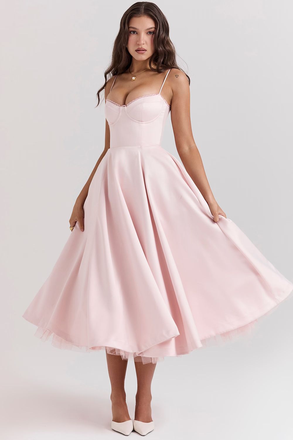 Daisy | Structured Bodice Luxurious Satin Corset Midi Dress Daisy | Structured Bodice Luxurious Satin Corset Midi Dress