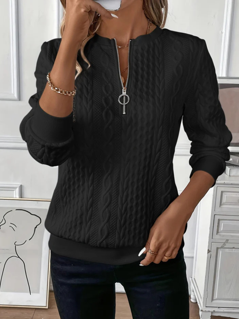 Thalienne Cable Knit Zip Sweater | LouLou Couture