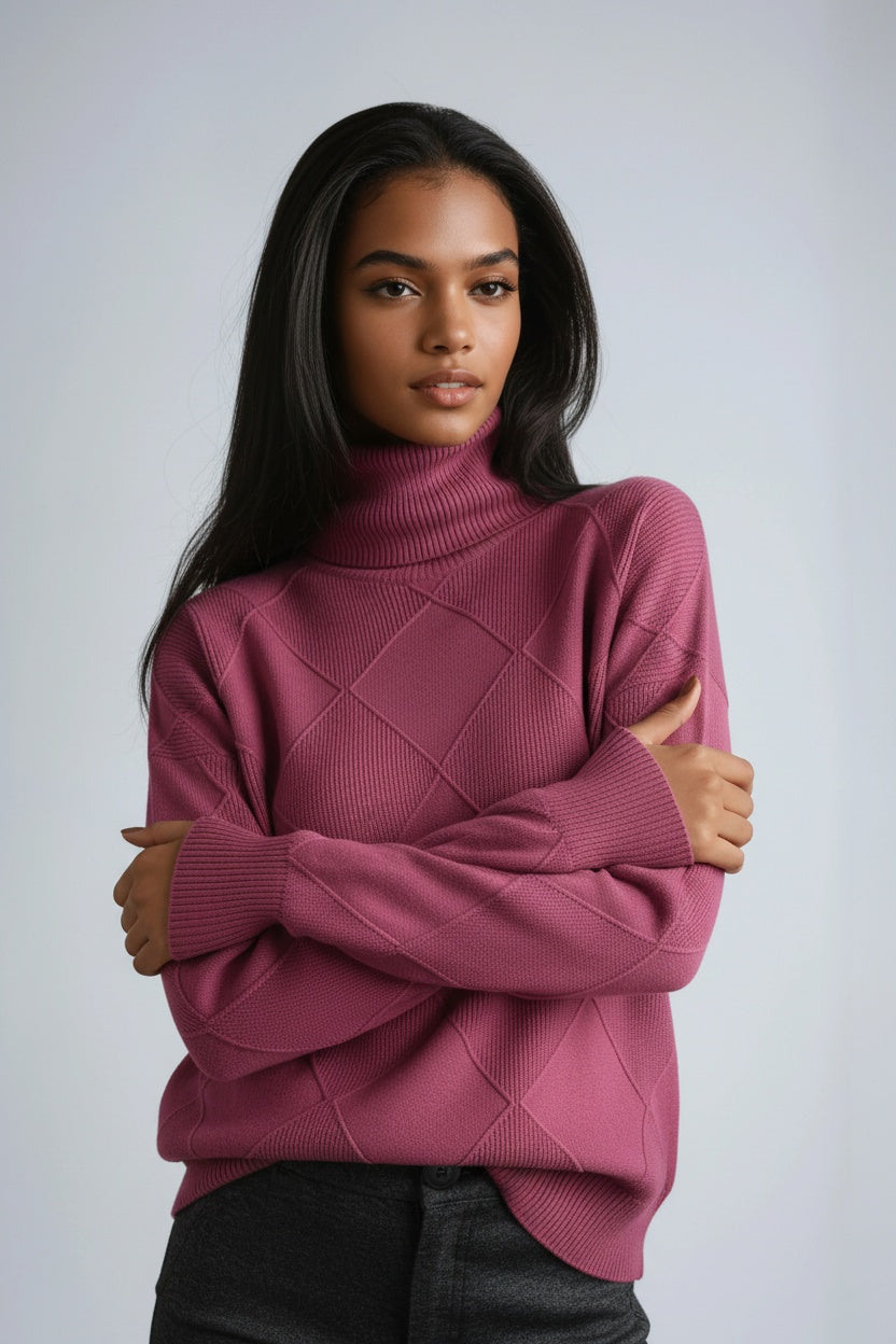 Turtleneck Sweater with Diamond Pattern | LouLou Couture
