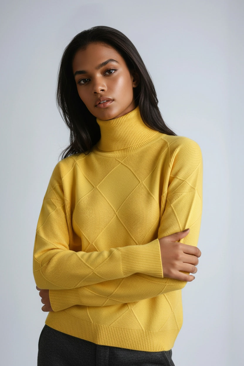 Turtleneck Sweater with Diamond Pattern | LouLou Couture