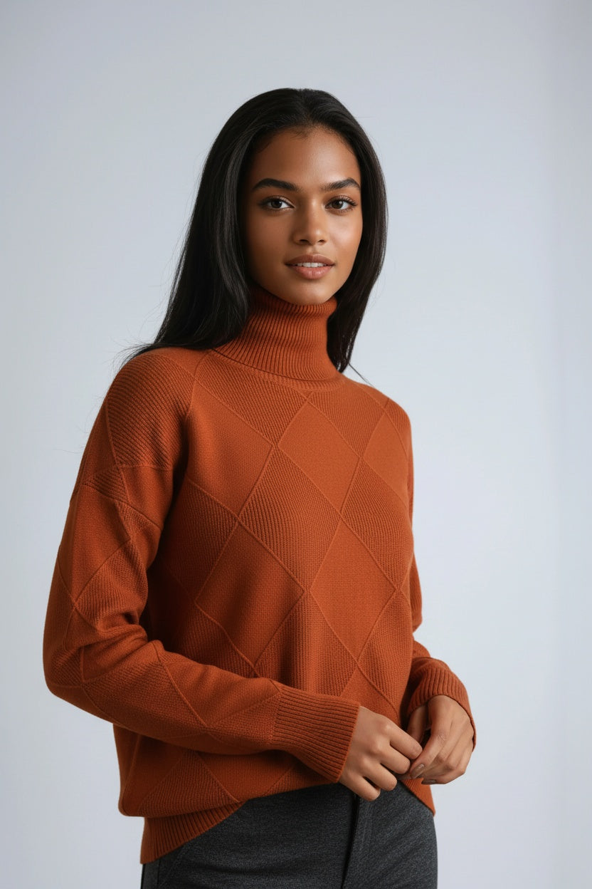 Turtleneck Sweater with Diamond Pattern | LouLou Couture