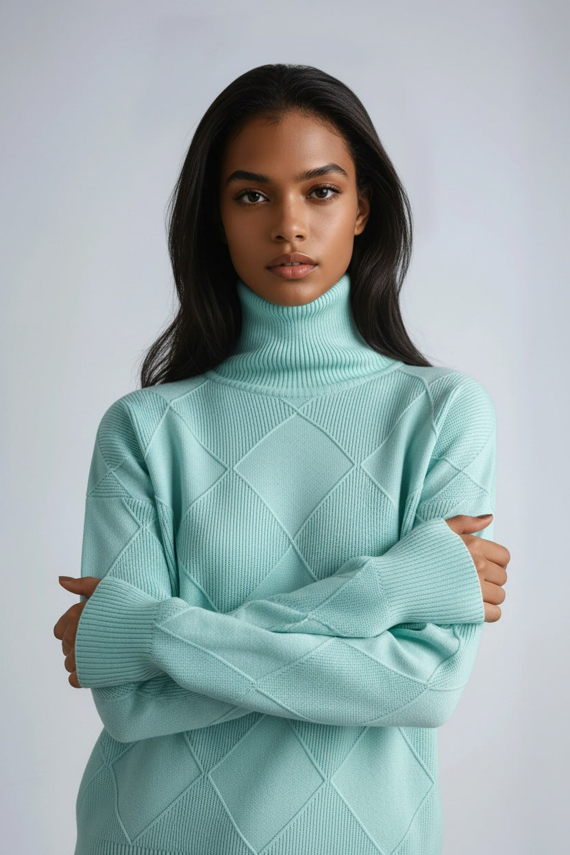 Turtleneck Sweater with Diamond Pattern | LouLou Couture