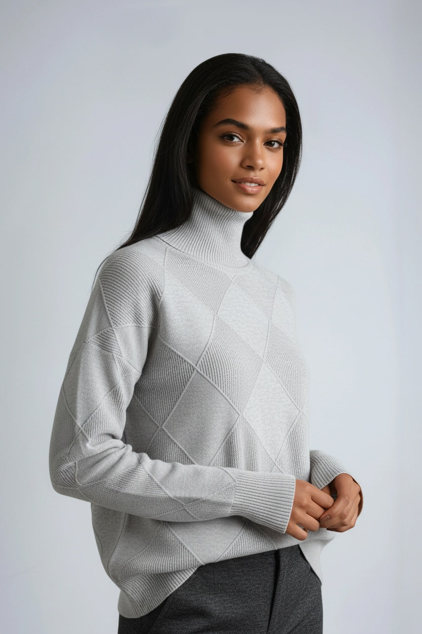 Turtleneck Sweater with Diamond Pattern | LouLou Couture