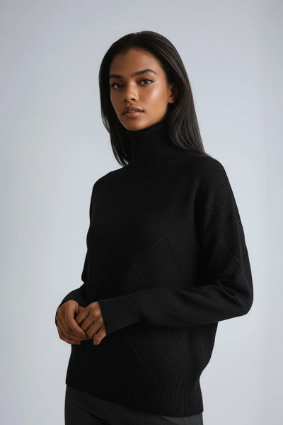 Turtleneck Sweater with Diamond Pattern | LouLou Couture