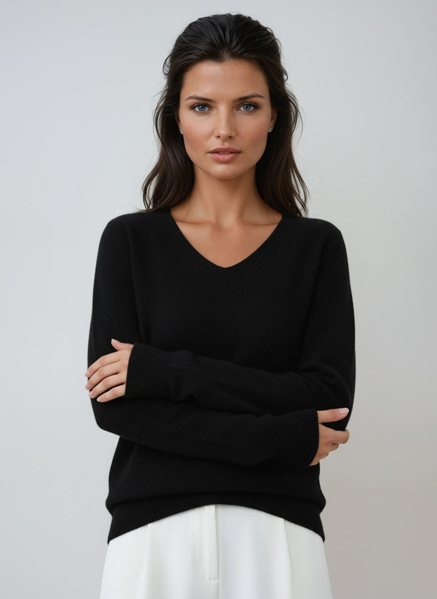 Sweater with V-Neck and Long Sleeves | LouLou Couture