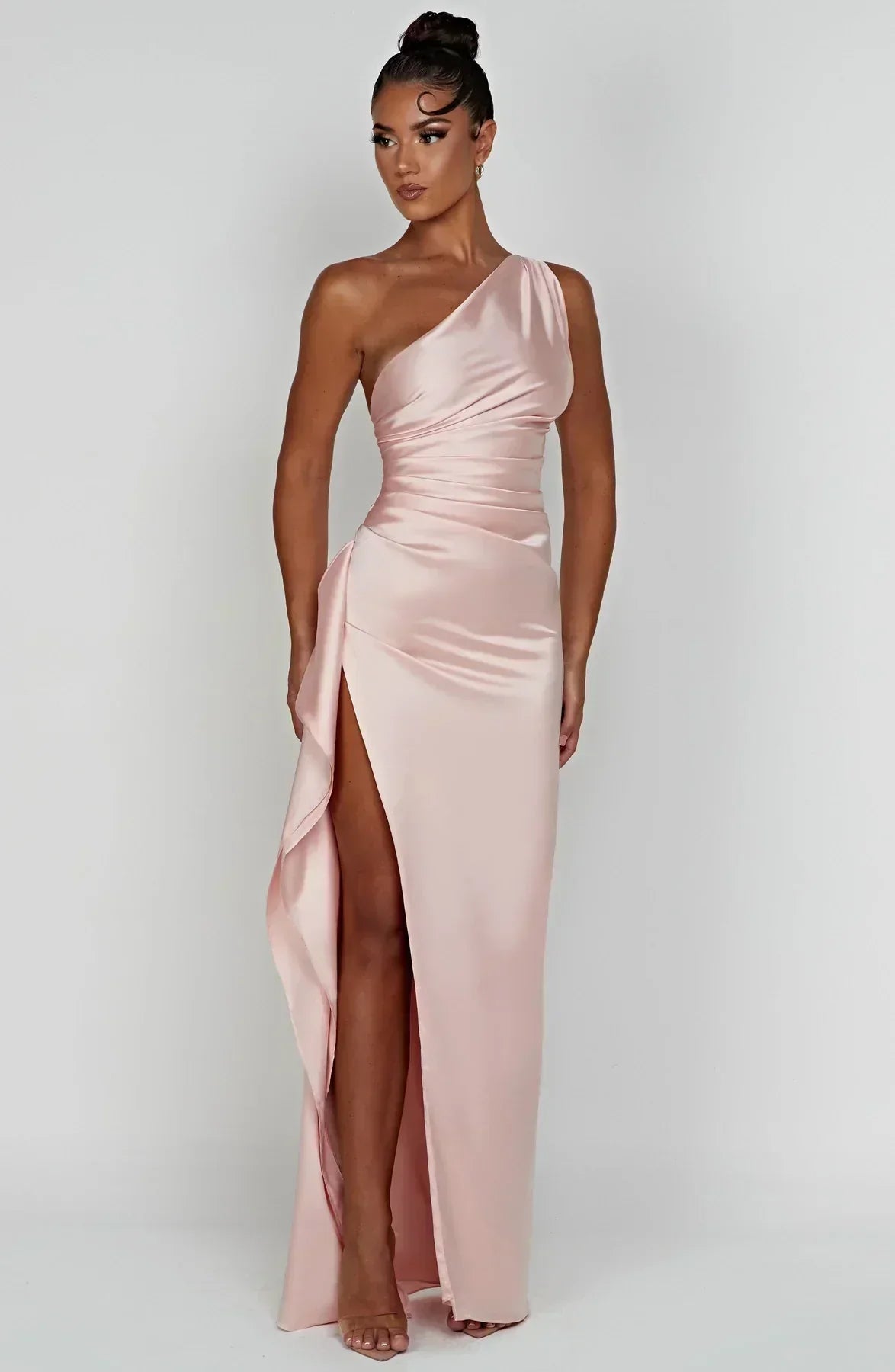 gracie satin maxi dress Lulus Gracie Satin Halter Neck Maxi Dress in Pink