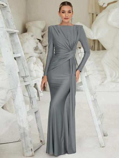 Elegant Solid Color Ruched Padded Shoulder Bodycon Dress | LouLou Couture