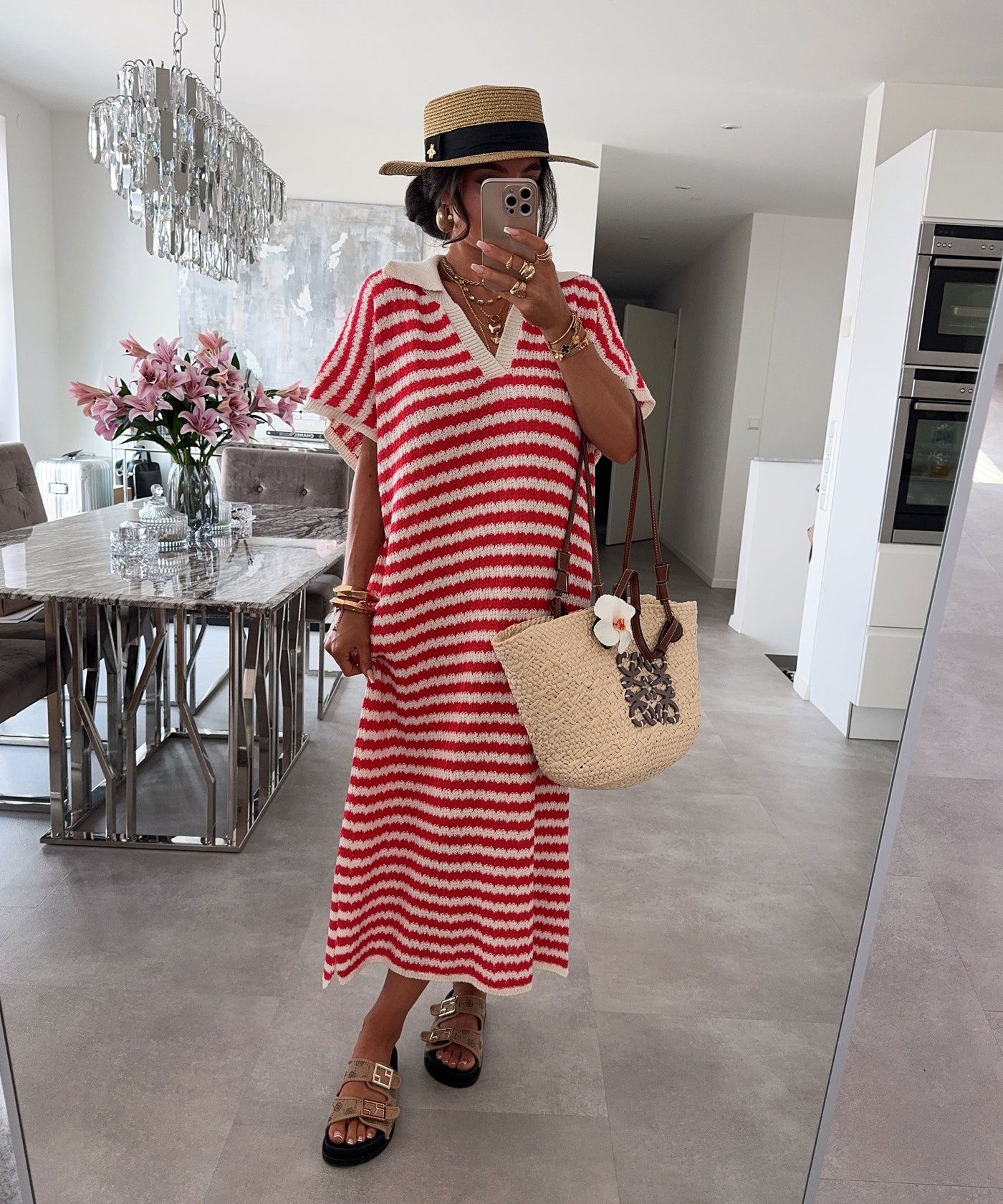 Striped Red Midi Dress | LouLou Couture