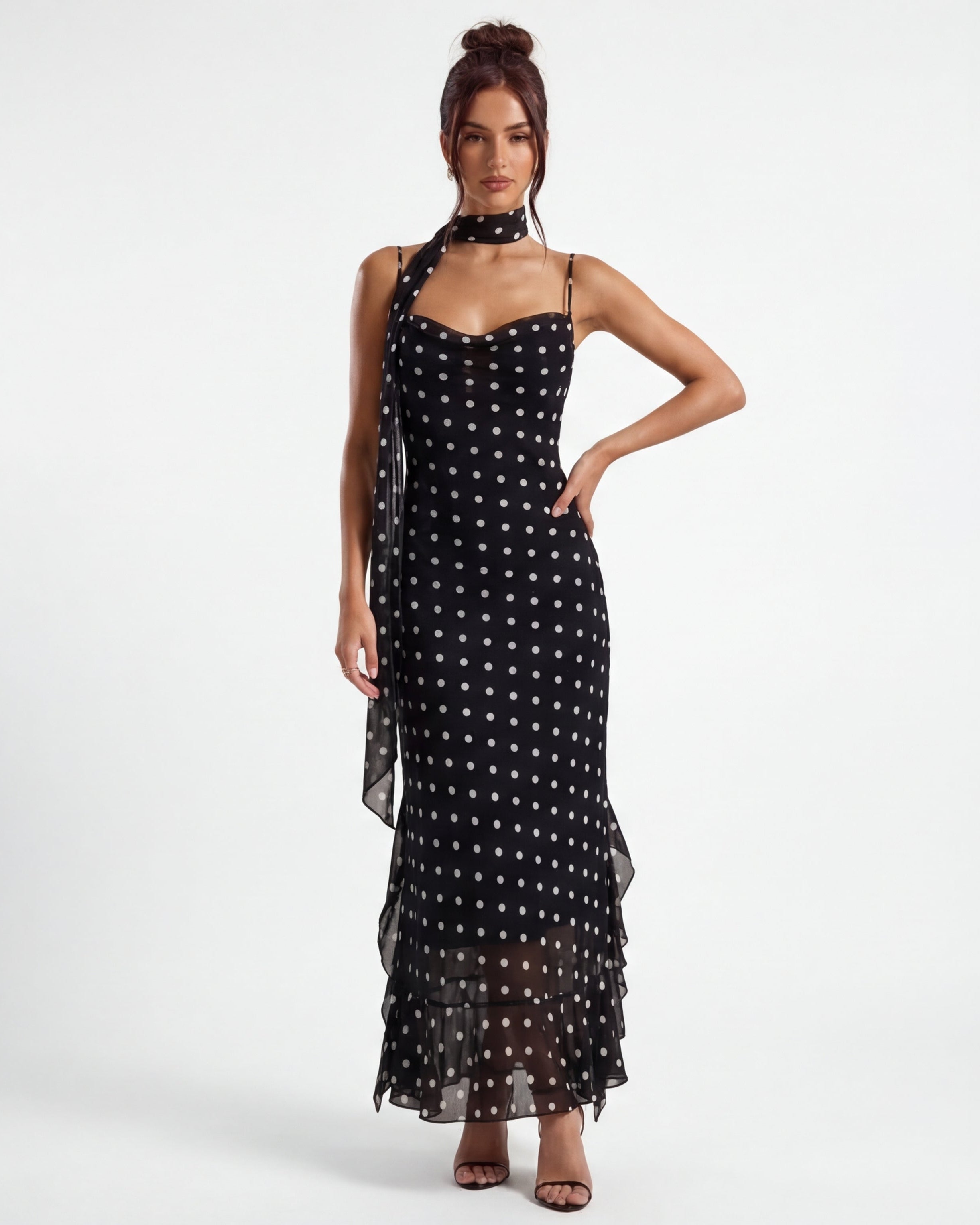 polka dot dress sheer Noir
