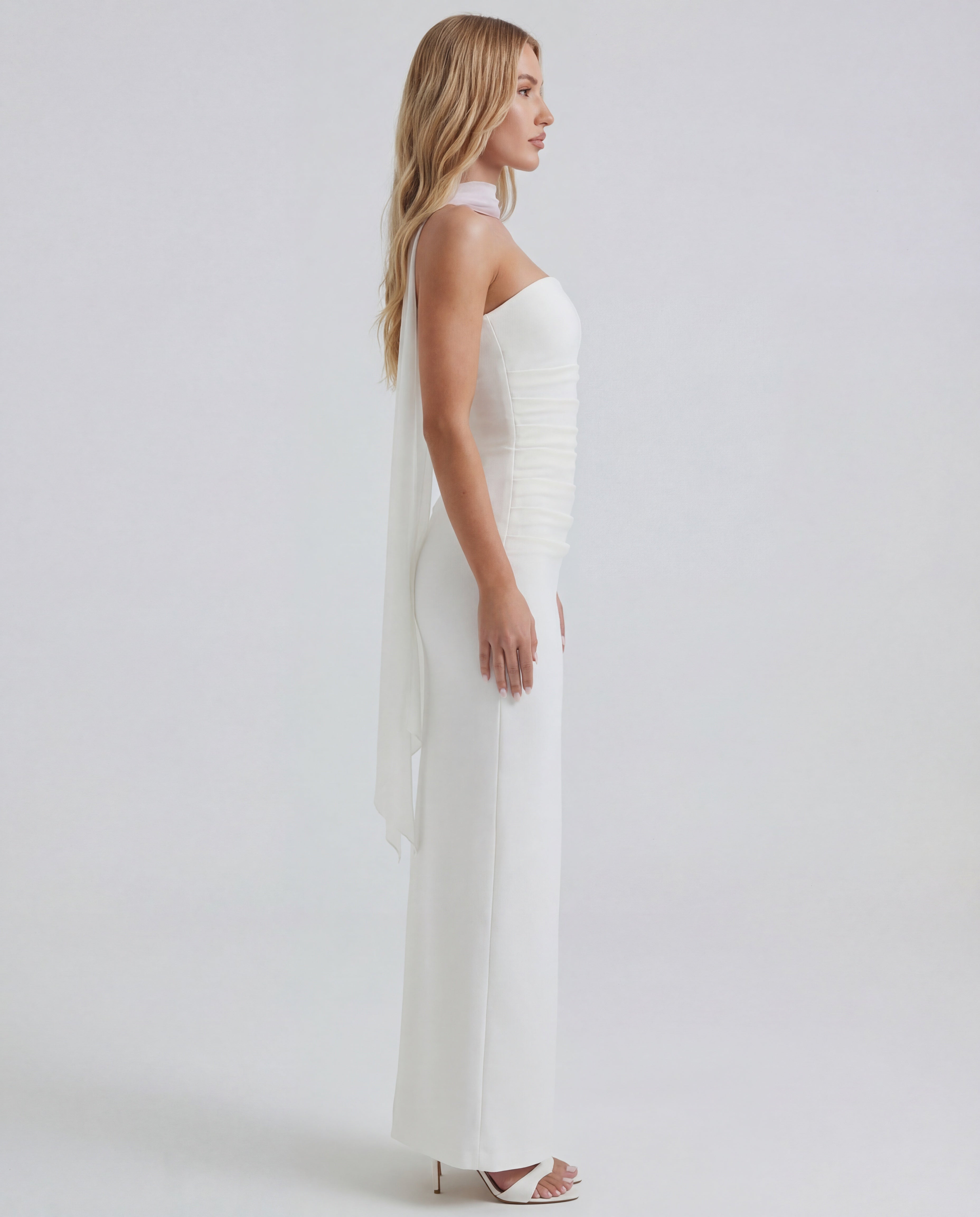 Ella | Strapless Sculpting Maxi Dress with Removable Mesh Scarf Ella | Strapless Sculpting Maxi Dress with Removable Mesh Scarf