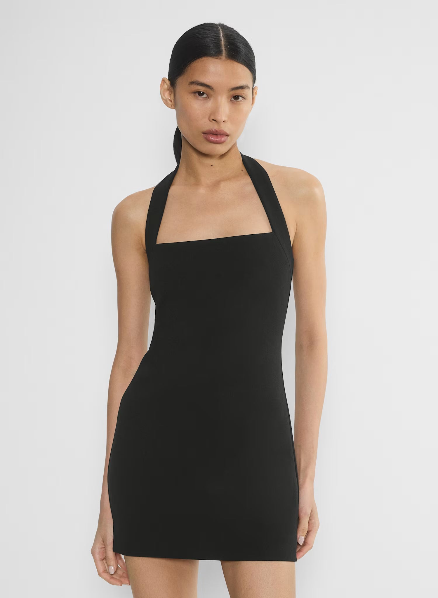 straight cut neckline dress Straight-Cut Dress with Fringed Sleeves and Neckline Black / US 6
